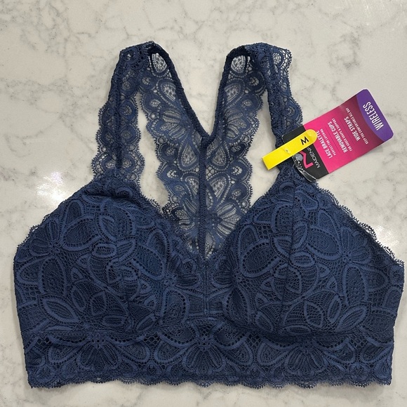 NWT Maidenform Bralette Wireless Racerback Navy Lace Size Medium - Picture 1 of 3
